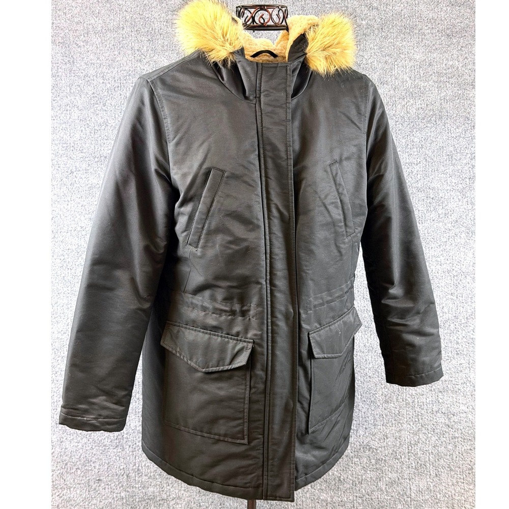 Levi's Black Arctic Cloth Sherpa Lined Parka Fur Hood Jacket Coat Womens Winter